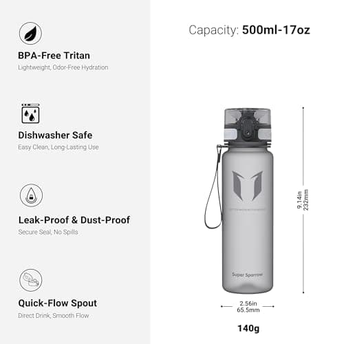 Super Sparrow Sports Water Bottle - 500ml - Non-Toxic BPA Free & Eco-Friendly Tritan Co-Polyester Plastic - For Running, Gym, Yoga, Outdoors and Camping — view 3