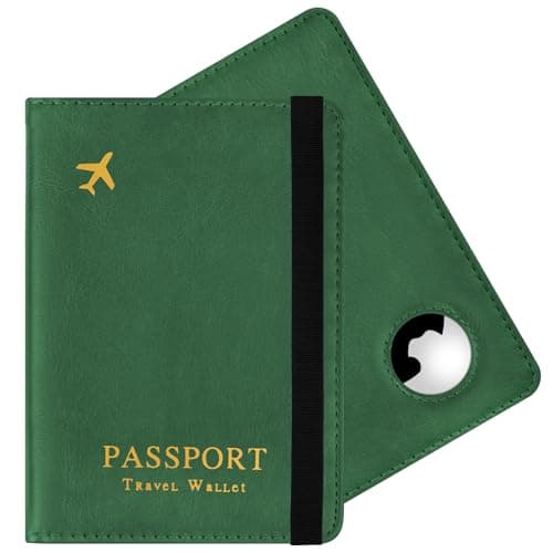 AOOSU Airtag Wallet Passport Holder Cover, PU Leather Passport Cover with RFID Blocking Travel Wallet, Portable Universal Travel Wallets Case Organiser for Money, Boarding Passes, Credit Cards Green
