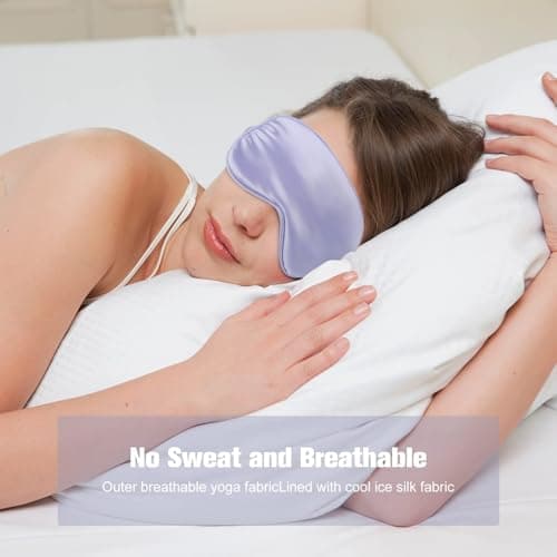 IEKEODI 2 Pack Silk Sleep Masks, Light Blocking Eye Masks, Black & Purple — view 5