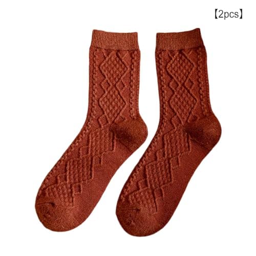 KIXZSAZ 2PCS Thermal Socks Thickened Solid Retro Wool Sock Coldproof Durable Stockings Footwear Winter Travel Birthday, Wine Red — view 5