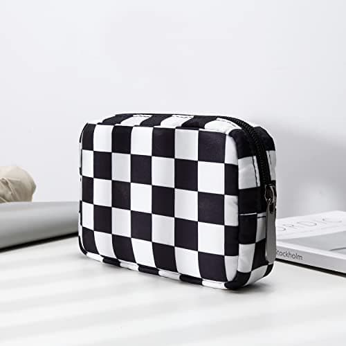 DOB SECHS Waterproof Canvas Mini Travel Makeup Carrying Case Wash Bags Cosmetic Bag Portable Electronics Accessories Organizer Wash Gym Shaving Bag,Check — view 5