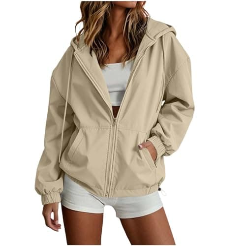 duxyoz Summer Rain Jacket Women Zip Up Hoodies for Women UK - Waterproof,Shower Proof,Windproof,Packable,Hooded,Long Sleeve,Zipper,2 Pockets,Adjustable Hem,Lightweight Raincoat Women