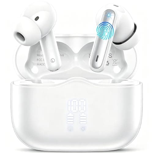Wireless Earbuds, 2026 Bluetooth 5.4 Headphones in Ear 6D Bass Stereo, 40H Earphones with 4 ENC Noise Cancelling Mic, IP7 Waterproof USB-C, AI-Enhanced Calls Bluetooth Earbuds for Android iOS, Ivory