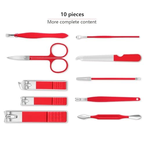 Manicure Set 10pcs Professional Nail Clippers Kit, Red — view 2