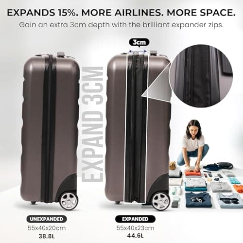 Aerolite Expandable 55x40x20cm to 55x40x23cm Ryanair Priority Wizz Air Priority & More Max Size Lightweight Hard Shell Carry On Hand Cabin Luggage Suitcase 55x40x20 55x40x23, 2-Wheels — view 3