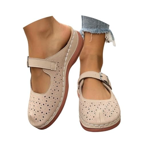 Elegant Women's Sandals with Open Toe Adjustable Buckle - Lightweight Breathable Beach Slippers for Comfortable with Non-Slip Sole for Holiday Everyday Use, beige, 6 UK