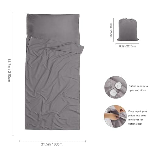 BREENHILL Sleeping Bag Liner, Travel Sheet with Zip, Grey 80cm, 2 Pack — view 2