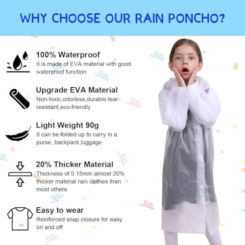 Vicloon Kids Portable Raincoat, 2 Pack Rain Poncho Kids Waterproof with Hoods and Sleeves, Reusable Rain Resistant Poncho for Camping, Emergency Situations, Travel — view 4