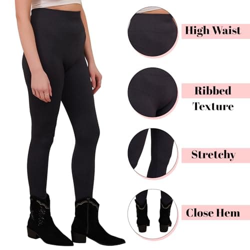 Love My Fashions® Women's 6 Pack Super Soft High Waisted Elasticated Tummy Control Winter Warm Thick Fleece Lined Seamless Full-Length Leggings for Workout & Running — view 5