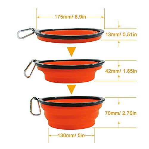 HINMAY Large Portable Pet Bowls Collapsible Dogs and Cats Food Water Feeding Bowl, Pack of 2 (Orange+Black) — view 3