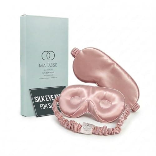 MATASSE 100% Mulberry Silk Sleep Mask 22 Momme Grade 6A 3D Contoured Eye Mask for Sleeping, 14mm Deep Eye Cups, Total Blackout Blindfold for Women Men, Adjustable Strap, Side Sleeper (Pink)