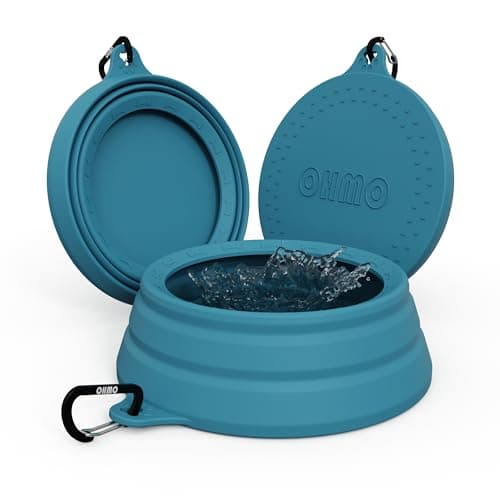 OHMO Large Non Spill Collapsible Dog Bowl, 1000 ml, Peacock Blue