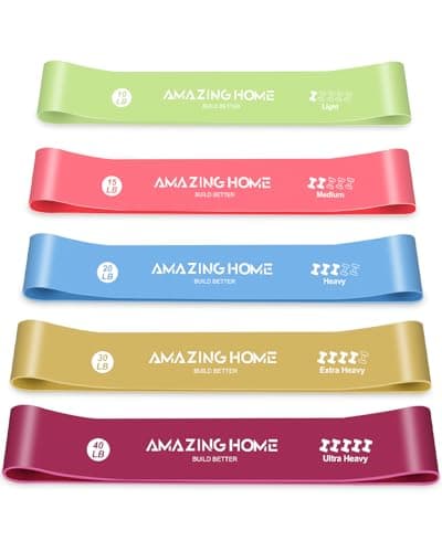 AMAZINGCRAFT Resistance Bands, Resistance Bands Set of 5, Skin‑Friendly Exercise Band, Exercise Bands with 5 Resistance Levels, Multi-Colored Stretch Bands for Women Men