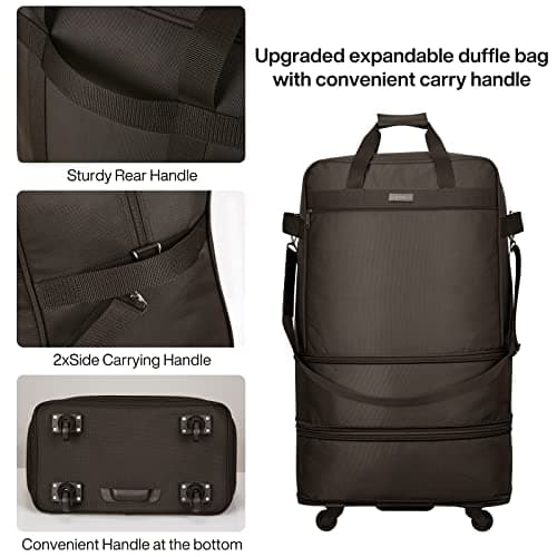 Hanke Expandable Large Suitcase 4 Wheels Lightweight Collapsible,Foldable Suitcases &Travel Bags Hand Luggage Extend 20/24/28 inch Suitcases Duffel Bag Without Telescopic Handle for Men & Women,Coffee — view 3