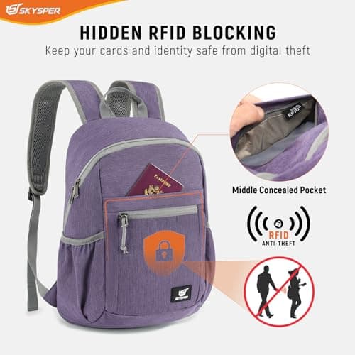 SKYSPER Small Anti Theft Hiking Backpack, 18L RFID Packable Travel Daypack Lightweight Foldable Rucksack for Walking Daytrip — view 2