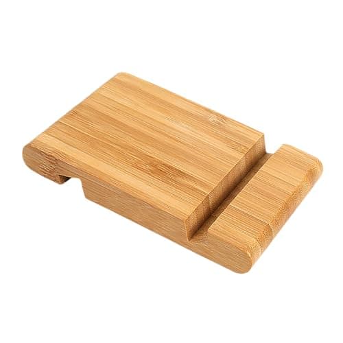 wellrun Portable Bamboo Mobile Phone Stand for Desktop,Double Groove Natural Wooden Tablet Holder,Desk Cell Phone Stand for iPad,All Smartphones