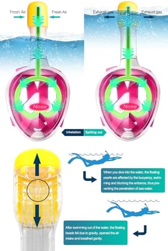 HINATAA Snorkel Mask 180°Full Face, Diving Mask Free Breathing Design Anti-Fogging and Anti-Leak Technology with Adjustable Head Straps for Adult Youth Kids (L/XL, Pink) — view 4