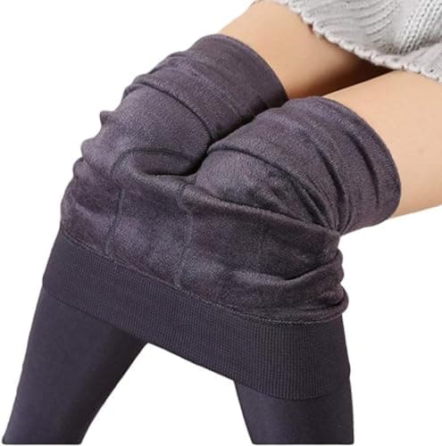 Fioeyr Women Ladies Thermal Winter Thick Velvet Stretchy Fleece Lined Leggings Pant Elastic High Waisted Tight Dark Grey — view 5
