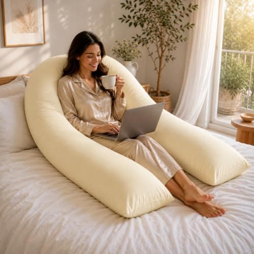ARLINENS 9ft Long U Shaped Full Body Cuddly Comfort Pregnancy Support Pillow for Side Sleeping Maternity Back & Arthritis Support With Free Pillow Case (Cream) — view 5