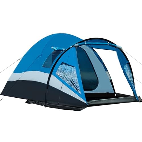 Portal 3-4 Man Tent with Porch 3000mm Waterproof 180cm Tall Standing Height Three-Four Persons Family Camping Tent with Living Area Sewn-in Groundsheet Tub Floor for Festival Bicycle Motorbike