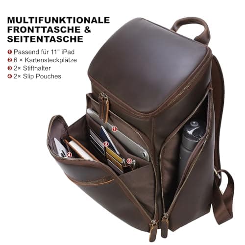 TIDING Genuine Leather Travel Backpack for Men Fits 15.6'' Laptop — view 5