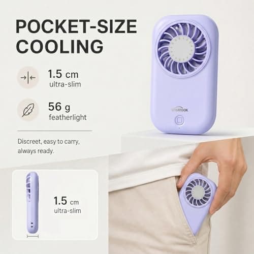 WHATOOK Mini Handheld Turbo Fan: 0.59in Ultra-Slim & 0.12lbs Light Pocket Fan, 11000 RPM Power, USB-C Rechargeable Portable Small Personal Hand Fan for Travel Essentials, Outdoor, Gift, Purple — view 2