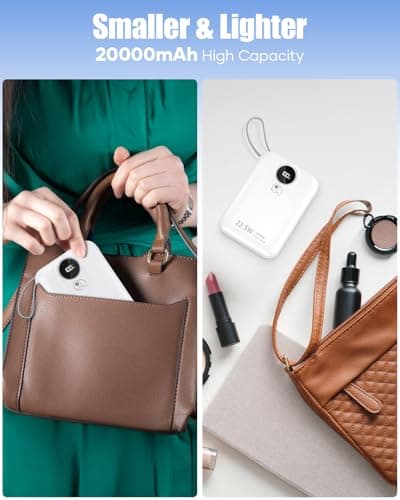 Built-in Cable 20000mAh Power Bank: 22.5W Fast Charging External Battery for Mobile Phone, USB C (Input & Output) Battery Pack, Portable Charger with 4 Outputs & 2 Inputs-White — view 2