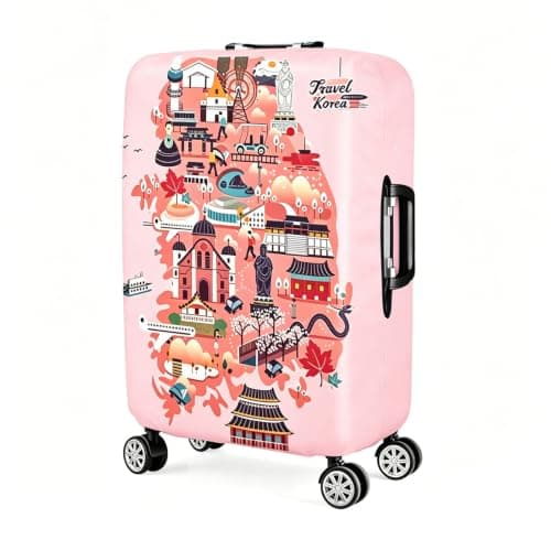 Guerity Elastic Travel Luggage Cover, Washable Luggage Covers for Suitcase, Travel Trolley Case Cover Suitcase Protector for 18-32 Inch (Pink Travel, L (26-28 inch Luggage))