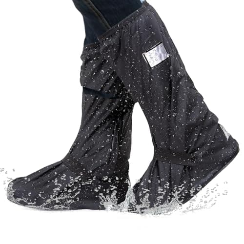 DBTW Waterproof Rain Boot Shoe Cover, XL Foldable Rain Overshoes, Black
