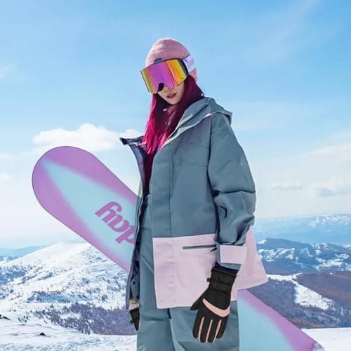 Andiker Women Waterproof Ski Gloves, Winter Touchscreen Thermal Gloves with Fleece, Windproof Snowboard Glove for Skiing Running and Cycling (Black-pink) — view 6