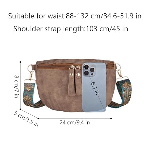 Meliyya Vintage Bumbag Faux Leather Waist Bag for Men Women Travel Festivals Running, Brown — view 5