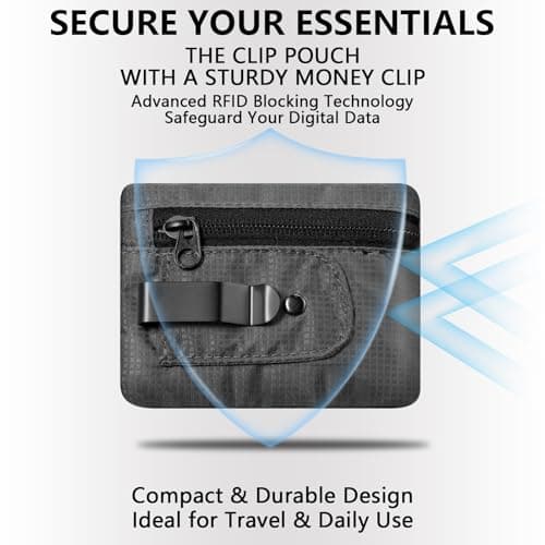 KOSMCCO RFID Blocking Clip Stash Pocket Travel Belt Wallet, Grey — view 3