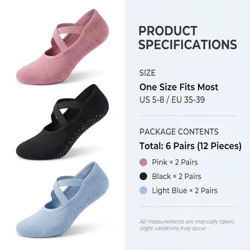 RJTCXJS 6 Pcs Non-Slip Grip Socks for Yoga Pilates — view 3