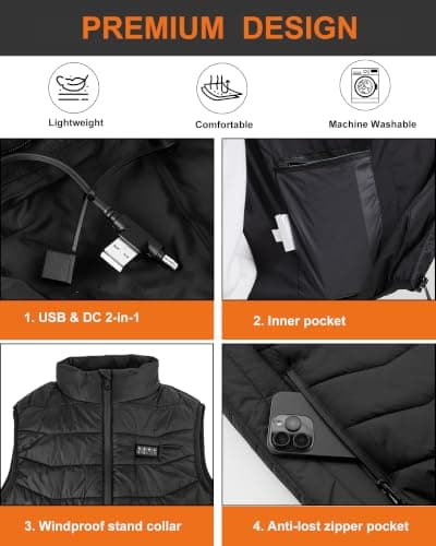 vapesoon Heated Jacket Womens for Men with 26 Heating Zones, Heated Gilet with 4 Zone Controls, Supports USB 5V and 7.4V DC Batteries – Warm Gear for Hiking Cold Weather Jobs – Battery Not Included — view 5