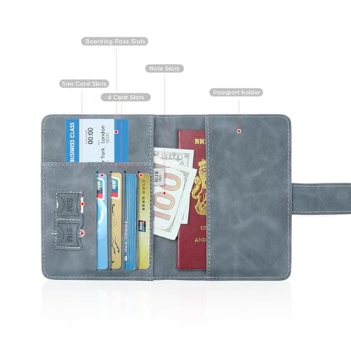 ILIYAH Passport Holder PU Leather RFID Blocking Passport Cover Travel Wallet Case with Card Slot & Elastic Strap Passport Covers (Grey MG) — view 5