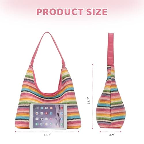 Jywmsc Women Summer Beach Bag Woven Straw Striped Tote Handbag Trendy Vacation Purse Satchel with Zipper — view 5