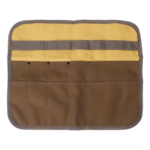 TONIXY Camping Utensil Storage Bag, Canvas Multi Pocket BBQ Tool Roll Pouch for Outdoor Cooking, Picnic, Travel, Brown