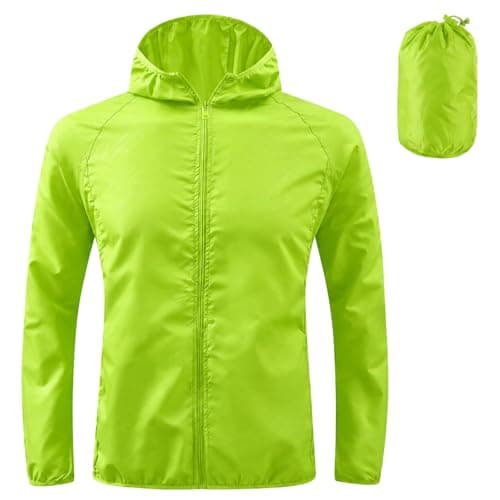 ADUDVLO Men's Lightweight Waterproof Jacket with Pockets, Packable Hooded Windproof Rain Jacket for Travel, Running & Hiking – Includes Carry Pouch (UK, Alpha, XS, Regular, Regular, Green)