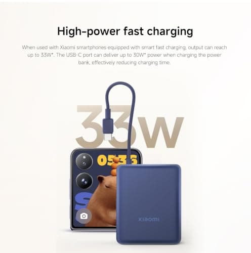 Xiaomi 33W Power Bank 10000mAh, Built-in USB C Cable, Fast Charging, Tan — view 3