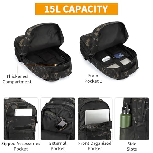 HUNTVP Small Backpack 15L/25L, Tactical Military Backpack Molle Rucksack for Men & Women, Versatile Daypack for School, Work, Cycling, Motorbike — view 2