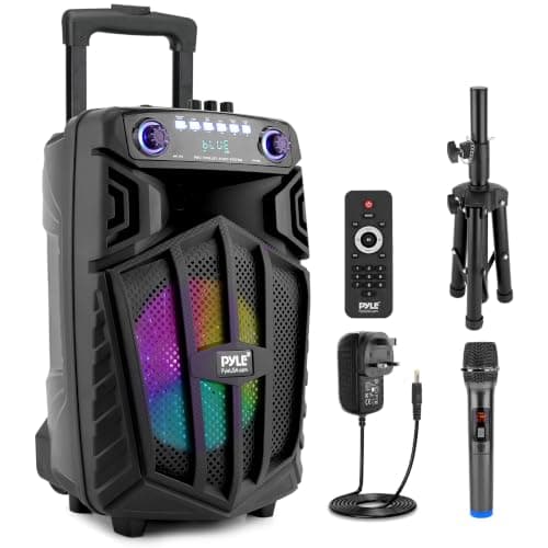Pyle Portable Bluetooth PA Speaker with LED Lights, 10 inch