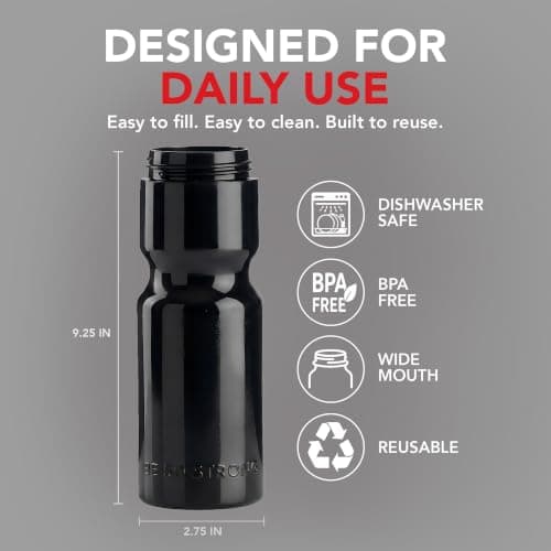 50 Strong Sports Water Bottles 6-Pack – Reusable 22 oz BPA-Free Plastic Bottles with Pull Top Cap – Made in USA – Top Rack Dishwasher Safe – Fits Most Bike Cages Brand - Black — view 4