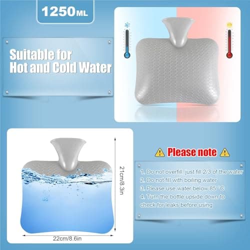 Double-Hand Water Bottle with Fleece Cover UK 1.2L Leakproof Large Rubber Hot Water Bag Fluffy Hot Water Bottles for Hands Neck Shoulder Pain and Hand Feet Warmer Pain Relief — view 3