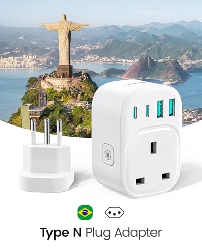 LENCENT 5-in-1 Travel Plug Adapter Brazil, Type N Adapter for Brazil Socket — view 2