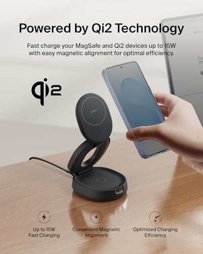Belkin 2-in-1 Convertible Wireless Charging Station, Wireless Portable Charger 15W, MagSafe-Compatible Qi2 Charger for iPhone 17, Air, AirPods with Weighted Non-Slip Base, 30W Charger Included - Black — view 5