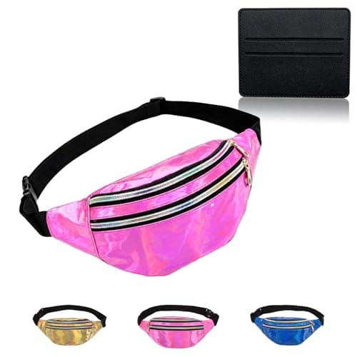 BAIYSFFG Metallic Fanny Pack Fashionable Waist Bag Waterproof Belt Bags Unisex Fashion Waist Casual Travel Bum Bag with 3 Zipper Pockets for Women Men Sports Running Hiking Jogging (Pink)