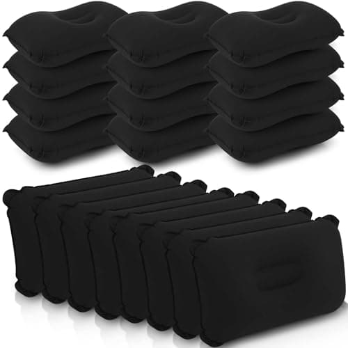 Geelin 20 Pack Inflatable Pillows for Camping Travel Beach Vacation Sand Squared Flocked Soft Fabric Backpacking Ultralight Pillows for Office Sleeping Neck Head Lumbar Support(Black)