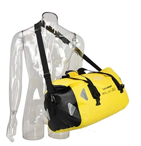 Wild heart Waterproof Bag Duffel Bag 40L 66L 100L with Welded Seams Shoulder Straps, Mesh Pocket for Kayaking, Camping, Boating,Bycycle,Motorcycle (66L Yellow Add Bottom with Rope) — view 4