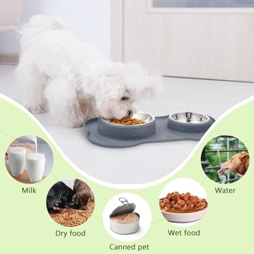 pecute Dog Bowls Non-Slip, Stainless Steel Double Bowls Set For Cats & Dogs — view 6