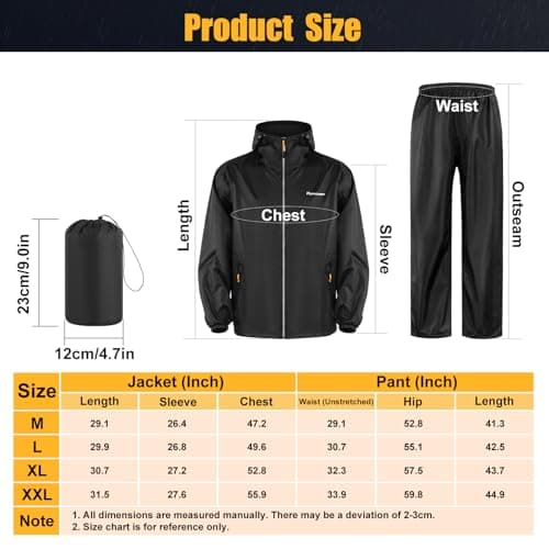 SOPPY Waterproof Rainsuit Jacket Pants Suits for Men Women, Hooded Rain Jacket Waterproof Rain Coat with Trousers, Packable Raincoat Sets with Carrying Bag for Fishing Hiking Camping (Black, L) — view 4